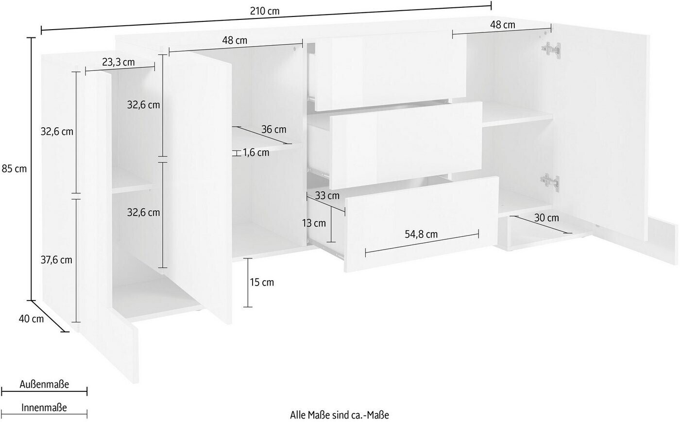 Tecnos Pillon 375,99 bei € | ab Preisvergleich Sideboard 210x85cn weiß