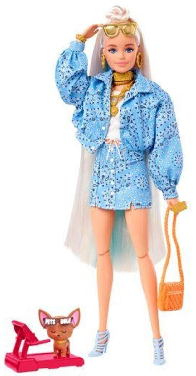 Barbie extra doll in long fringe denim jacket with pet puppy outlet