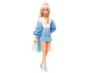 Barbie Poupée Mannequin Extra n° 16 avec Jupe et Veste Bleues à Motif  Cachemire, Très Longs Cheveux, Figurine Chiot et Accessoires, Jouet Enfant,  Dès