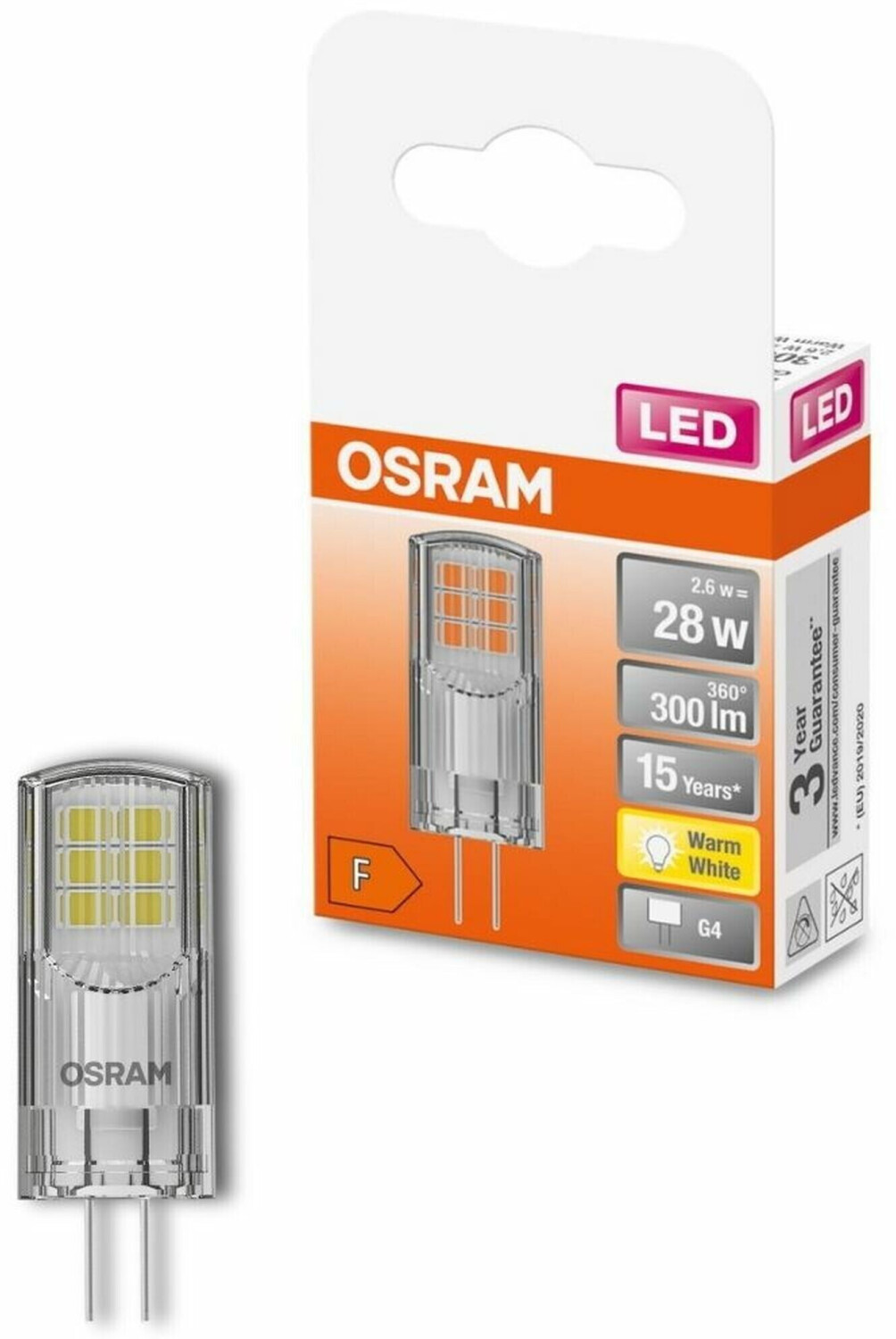 OSRAM LED BASE PIN G4 12 V / Ampoule LED G4 180 W 20) blanc chaud 2700 K  Pack de 3 - à prix avantageux chez LTT
