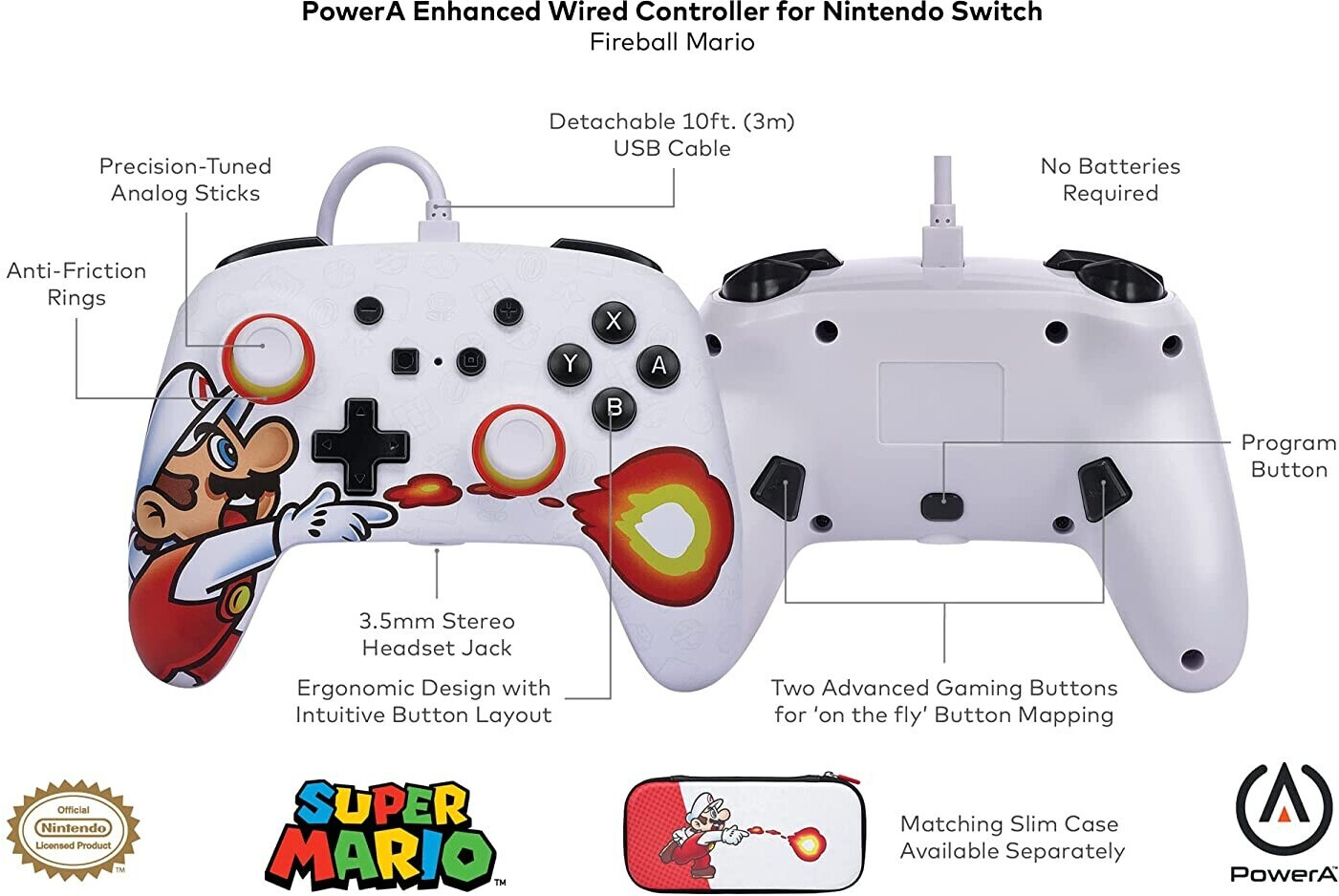 PowerA Nintendo Switch Enhanced Wired Controller Fireball Mario