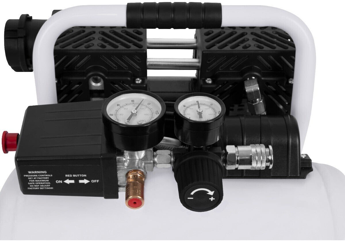 Compresseur d'air silencieux VONROC PRO - 750W – 1HP- 128 l/min. - Sans  huile - Réservoir 6L - 8 bar - 57,5dB(A) - Silencieux - Vert