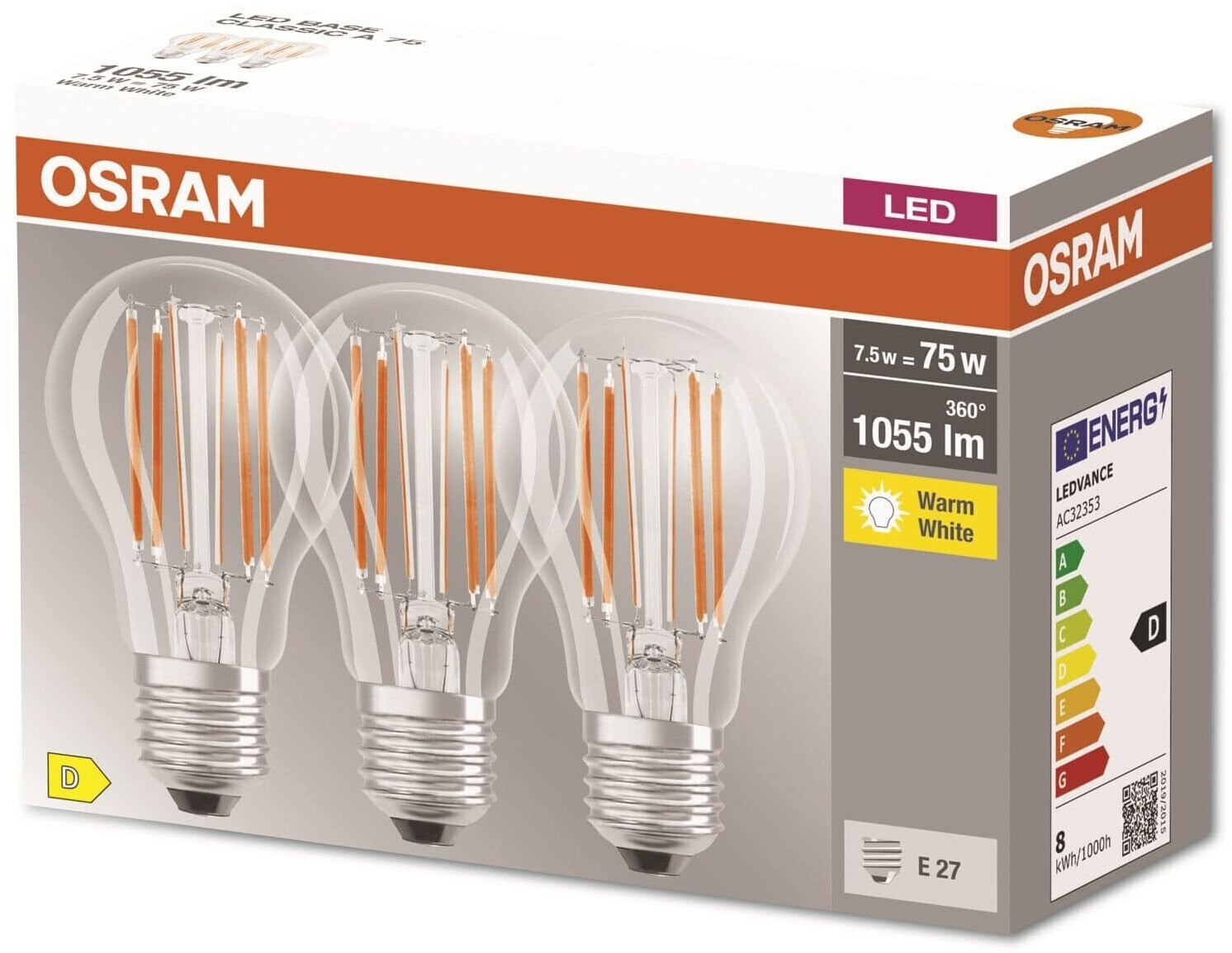 OSRAM Normallampe AC31150 LED Base Classic A60 3er Pack E27 ▷ online bei  POCO kaufen