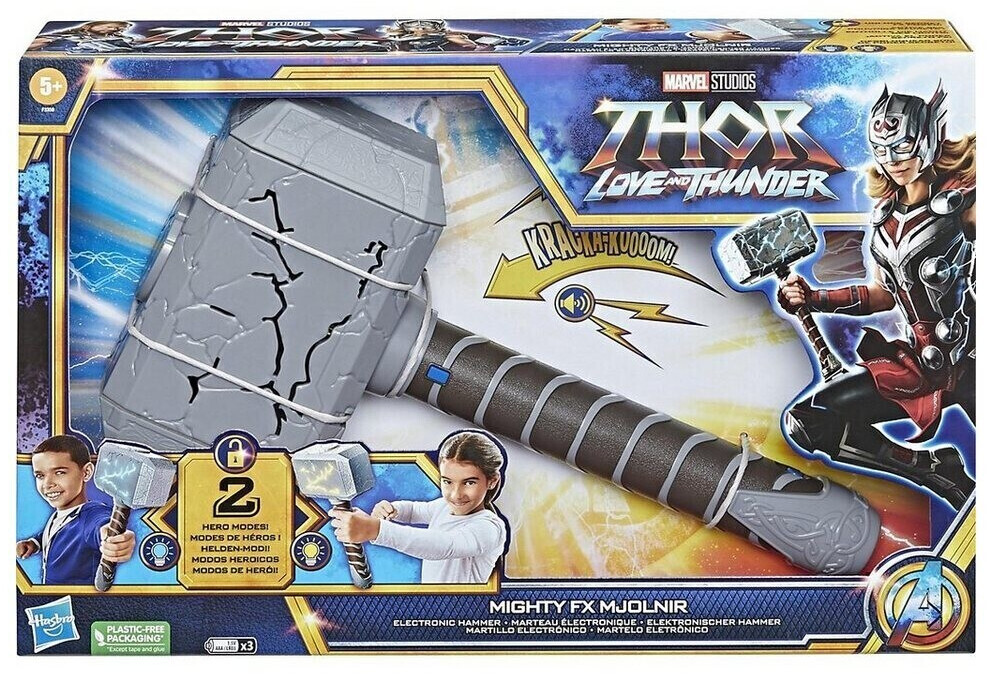 Marvel Studios' Thor: Love and Thunder Mighty FX Mjolnir - Martillo  electrónico con luces, sonido FX, juguetes para niños a partir de 5 años