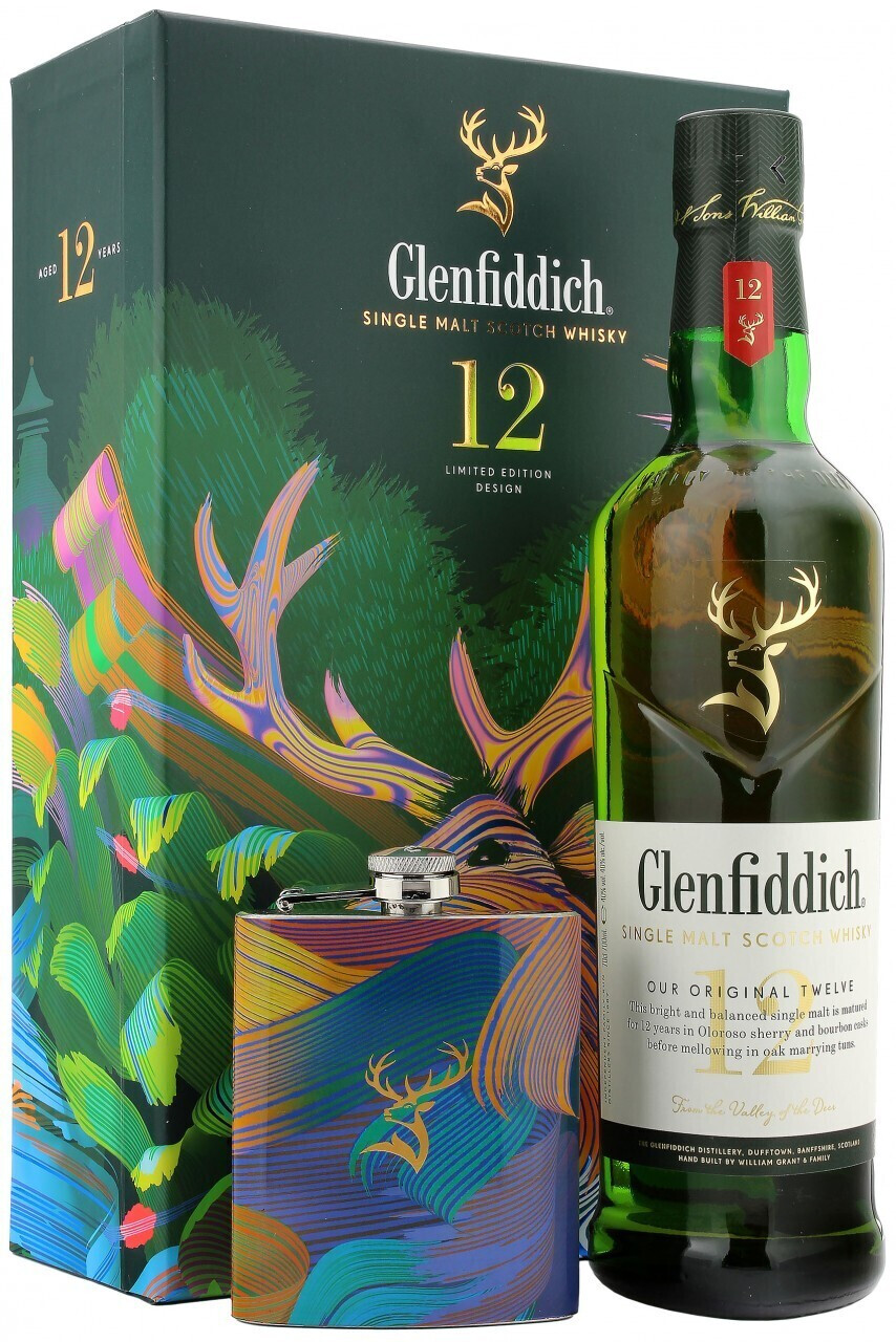 Glenfiddich 12 Jahre Geschenkset 33,99 40% bei ab mit Preisvergleich Flask Hip 0,7l € 