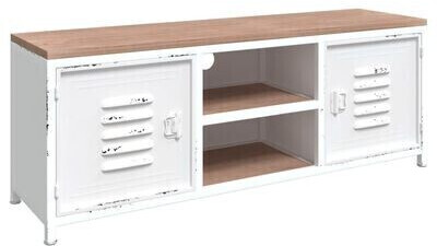 vidaXL TV Cabinet Iron and Solid Wood Fir 110 x 30 x 40 cm white (340767)