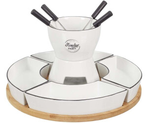 Tisch Fondue Set COOK CONCEPT Fondue Set Bambus - Edelstahl Fondue Topf Mit  4 Gabeln & Platten
