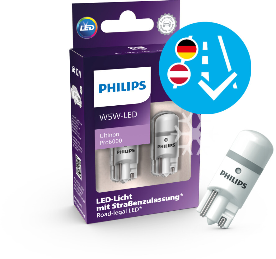 2 x Ampoules LED Philips T10 W5W Ultinon PRO6000 24V - Blanc 6000K