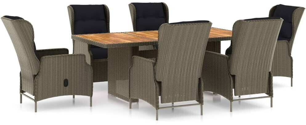 vidaXL 7 pcs. garden dining set with cushions poly rattan
