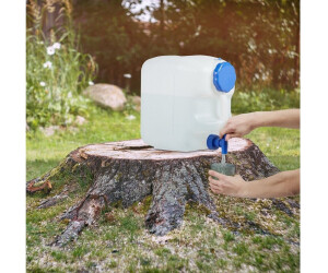 Relaxdays Wasserkanister mit Hahn, 15 Liter, Kunststoff bpa-frei, Weithals  Deckel, Griff, Camping Kanister, weiß/grün
