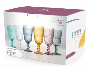 Lot De 6 Verres à Eau Marrakech Multicolores Villa D’Este | Verre Gravé Arabesques | 240ml | Lavable Lave-Vaisselle