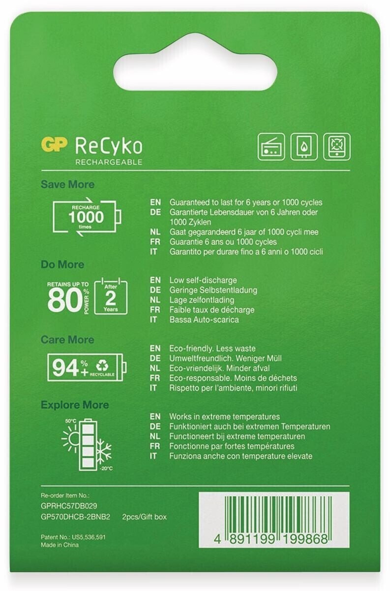 Rechargeable batteries D/LR20, 1,2V, 5700mAh, ReCyko, 2 pcs., GP 