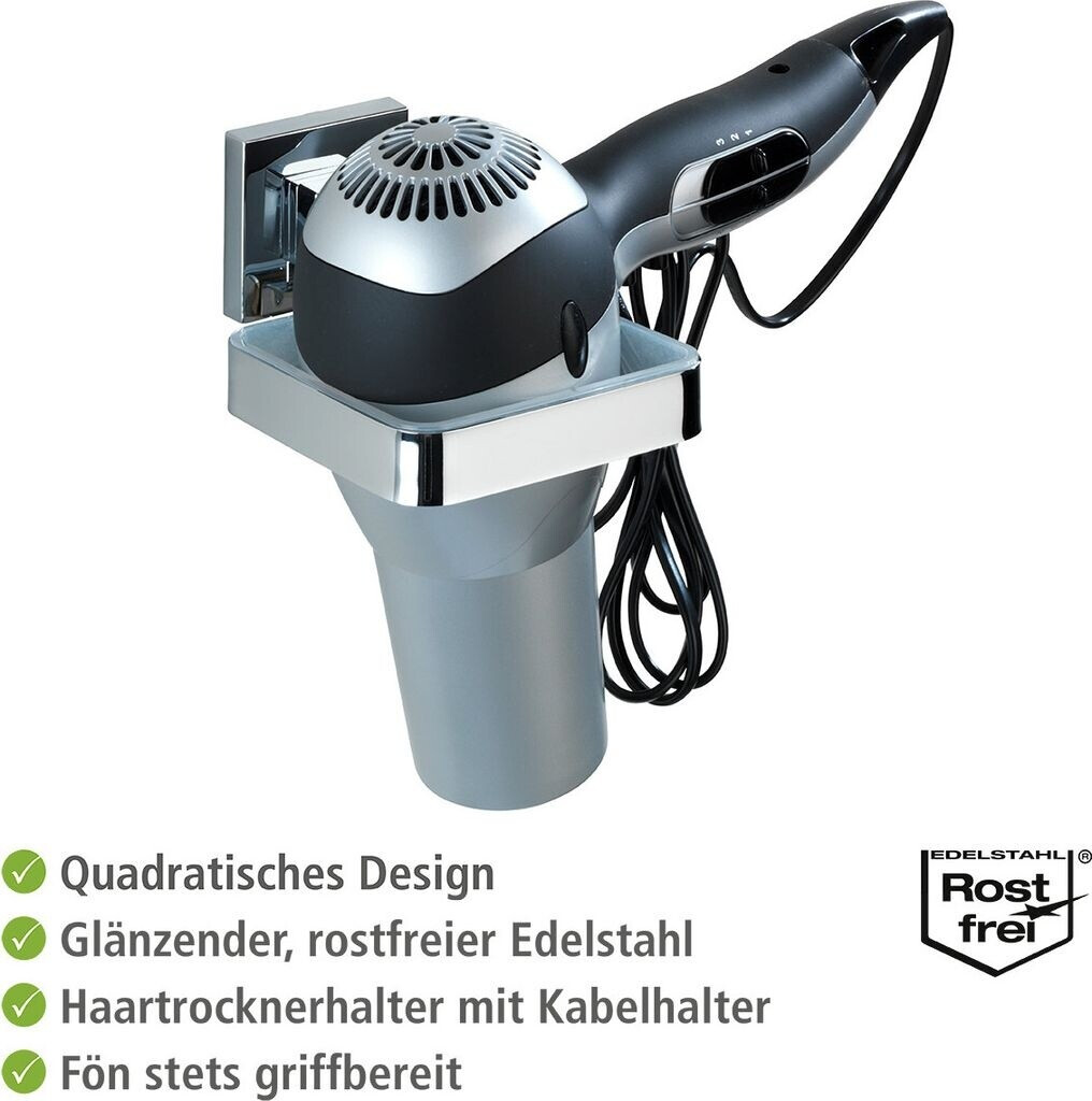 WENKO Haartrockner-Halter »Vacuum-loc Quadro«, Edelstahl, glänzend,  silberfarben 