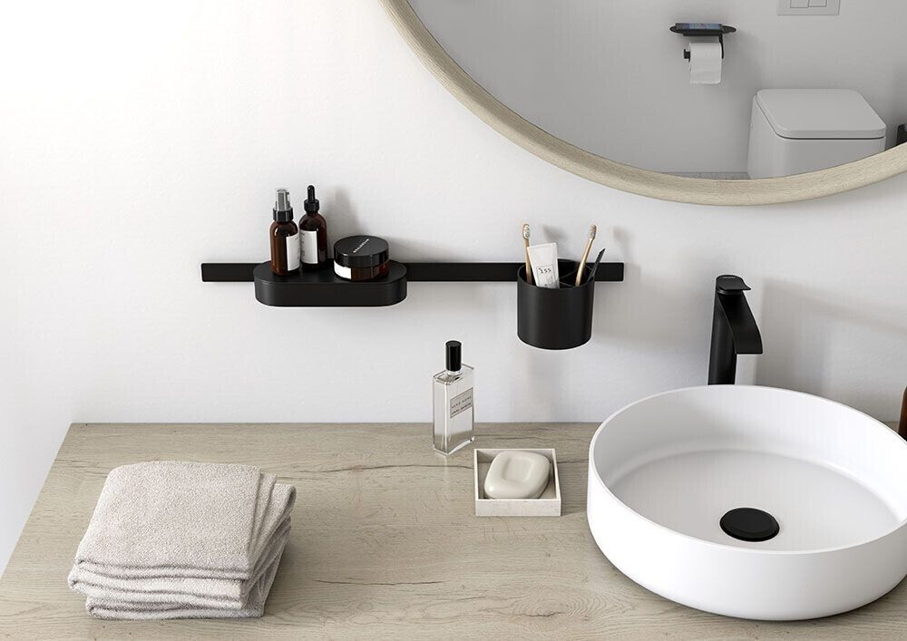 Hansgrohe WallStoris Wandstange + Ablagekorb + Becher schwarz matt 