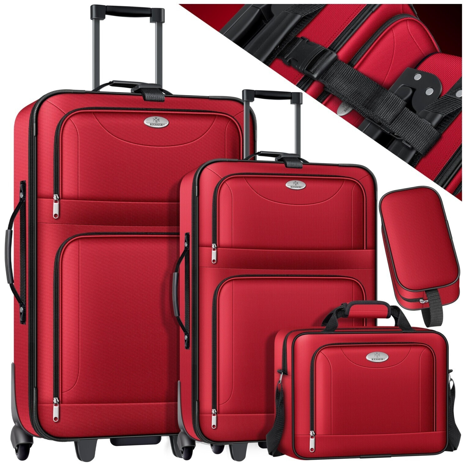 Kesser 2-Wheel Trolley Set 52/64 cm & Flight Bag & Cosmetic Bag red