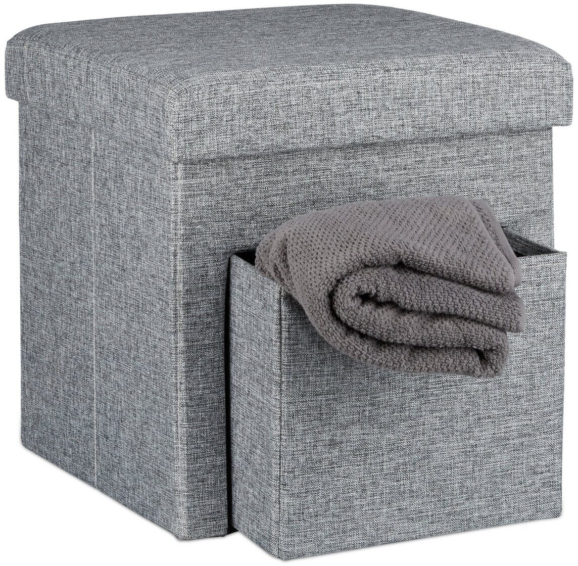 Relaxdays Foldable stool linen with storage space Grey