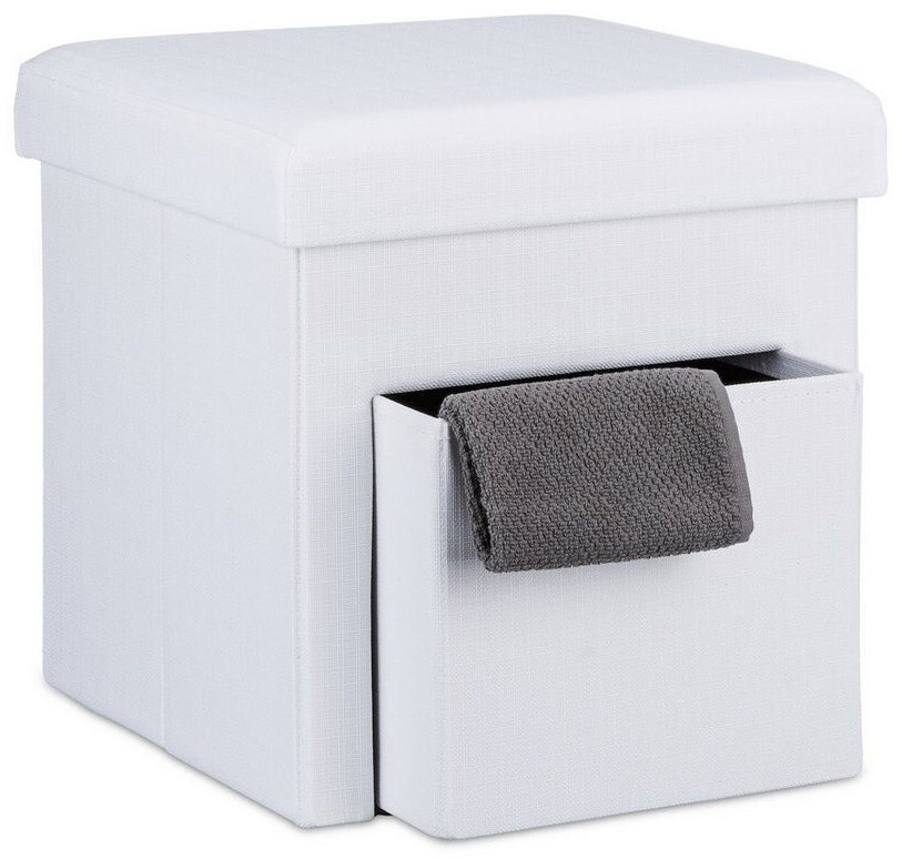 Relaxdays Foldable stool linen with storage space White