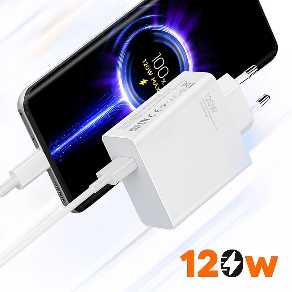 Xiaomi 120W Charging Combo Cargador de Pared para Smartphone USB-A 120W +  Cable - Identificacion Inteligente de Dispositivos