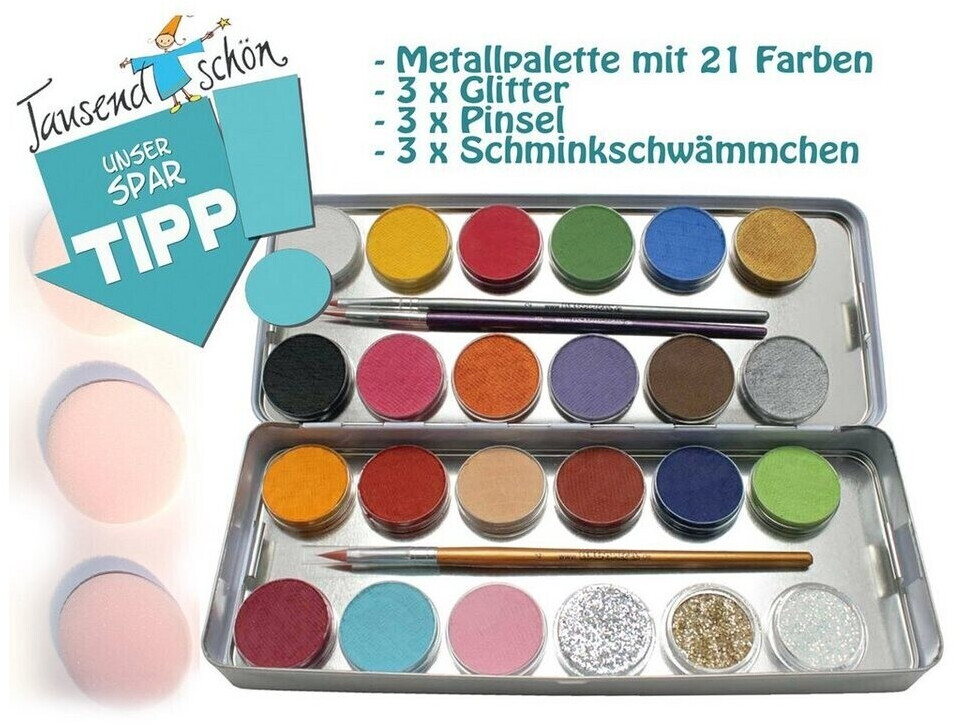 Eulenspiegel Profi-Aqua Make-Up with 21 Colors and Glitter