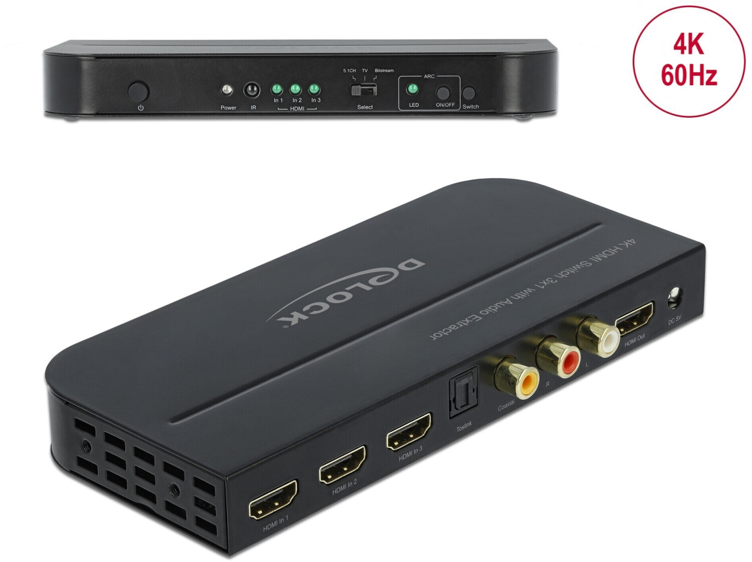DeLock HDMI Switch 3 x HDMI in to1 x HDMI out 4K 60 Hz with Audio Extractor