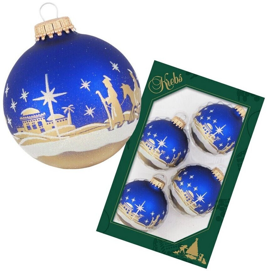 Krebs Lauscha Weihnachtsbaumkugelset Bethlehem | € blau Preisvergleich 10,99 7cm 4-Stk. bei ab
