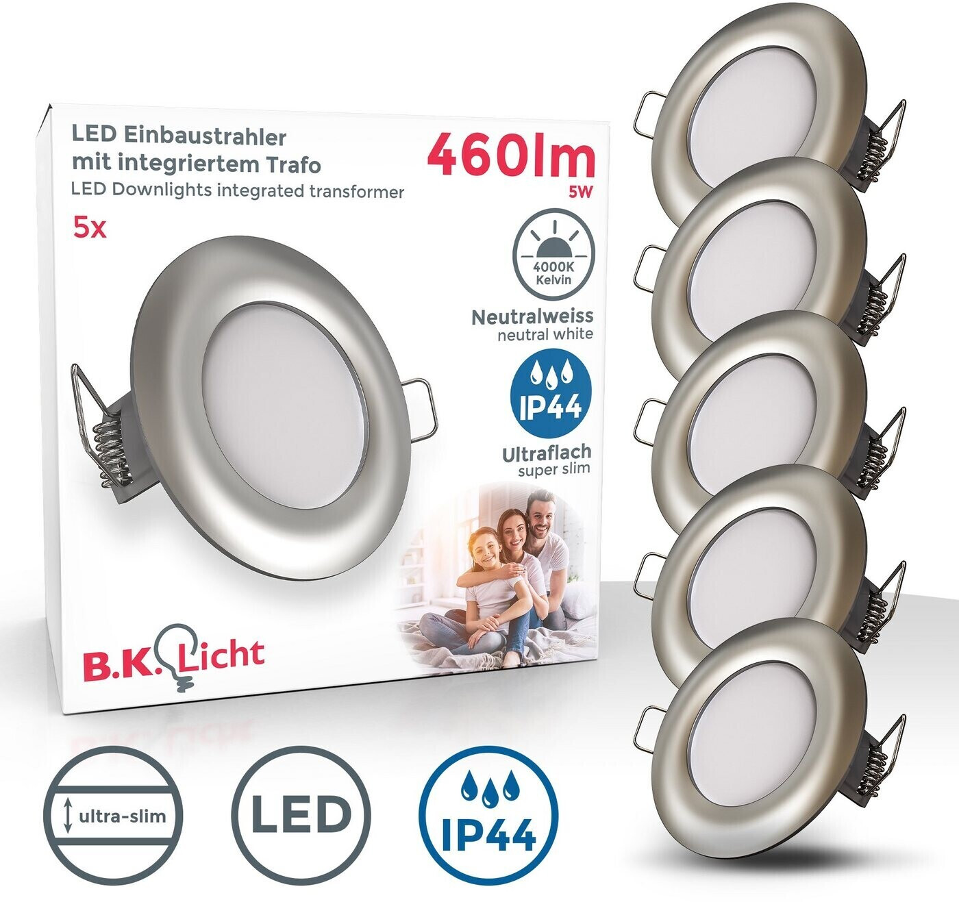 B.K.Licht € Ø75 LED 45,90 bei (BKL1289) Einbaustrahler 5x5W/460lm IP44 4000k ab | Preisvergleich