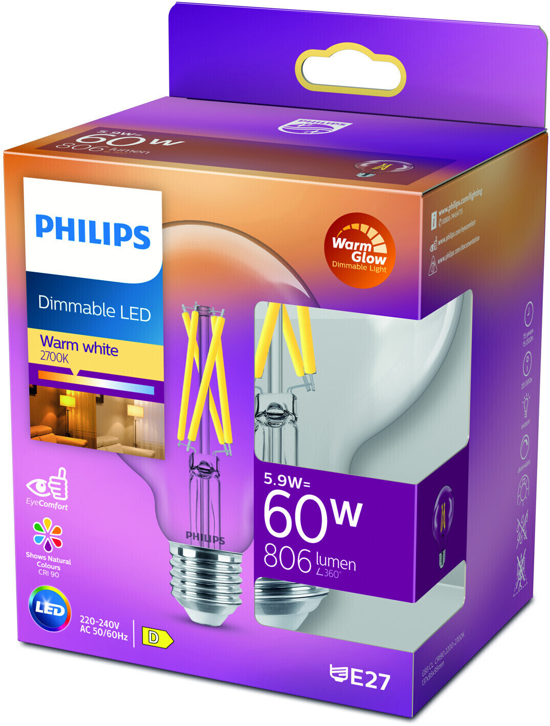 Philips Lighting Classic E27 Globe DIM 6W/810lm 2200K Warmglow  (929003010901) ab 8,24 €