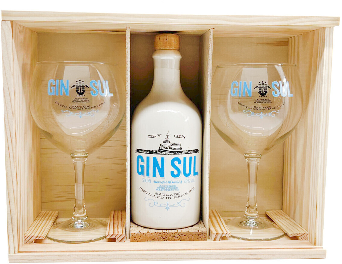 Gin Sul Dry Gin 43% 0,5l Geschenkbox aus Holz mit Gäsern ab 54,49 € |  Preisvergleich bei