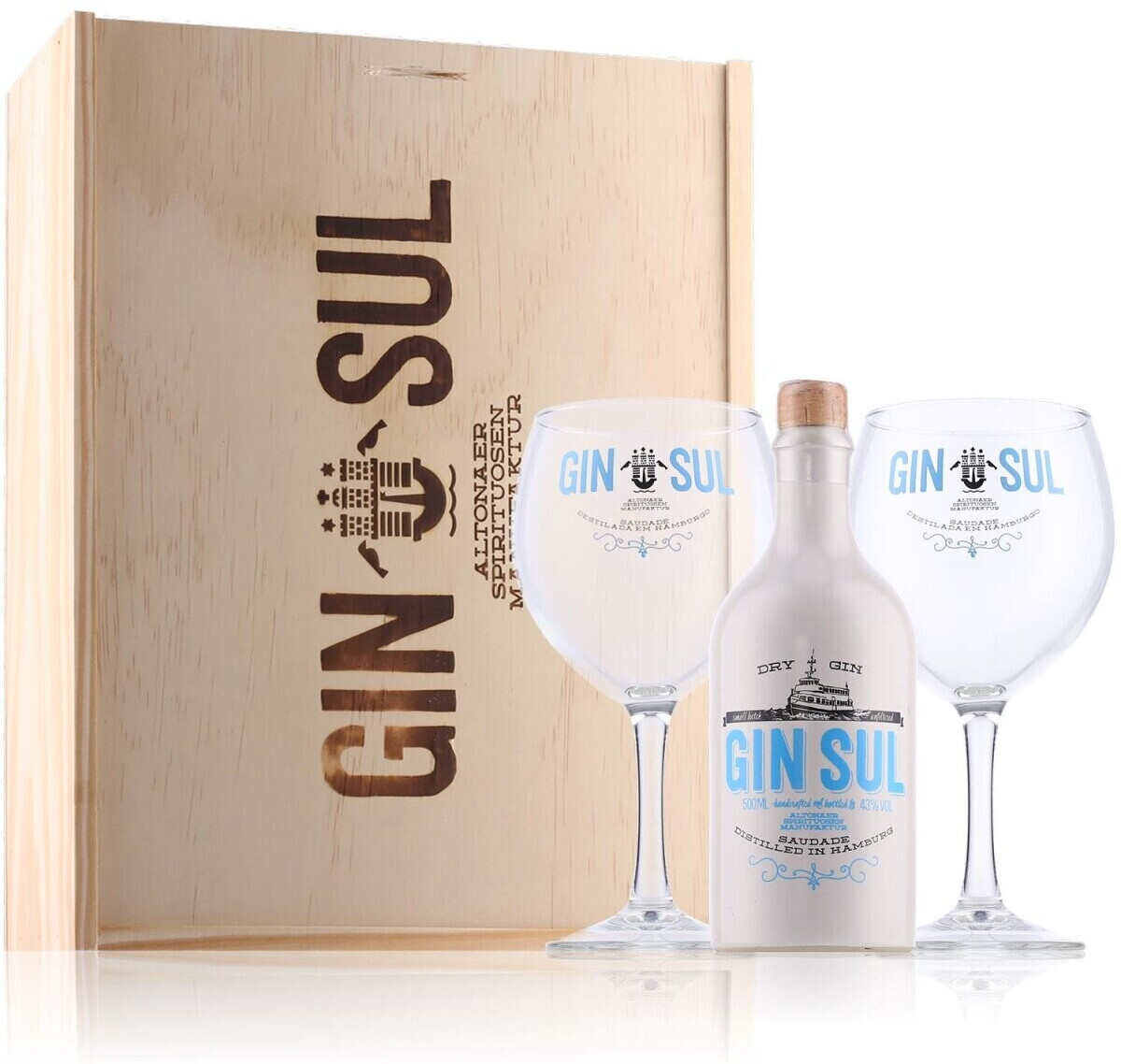 Gin Sul Dry Gin 43% 0,5l Geschenkbox aus Holz mit Gäsern ab 54,49 € |  Preisvergleich bei