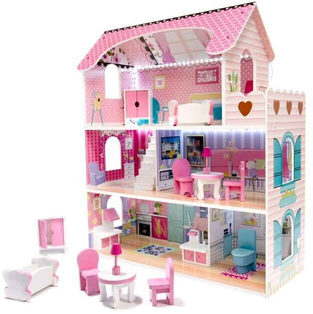Ikonka Puppenhaus XXL mit rosa € Beleuchtung ab 79,90 Preisvergleich | bei