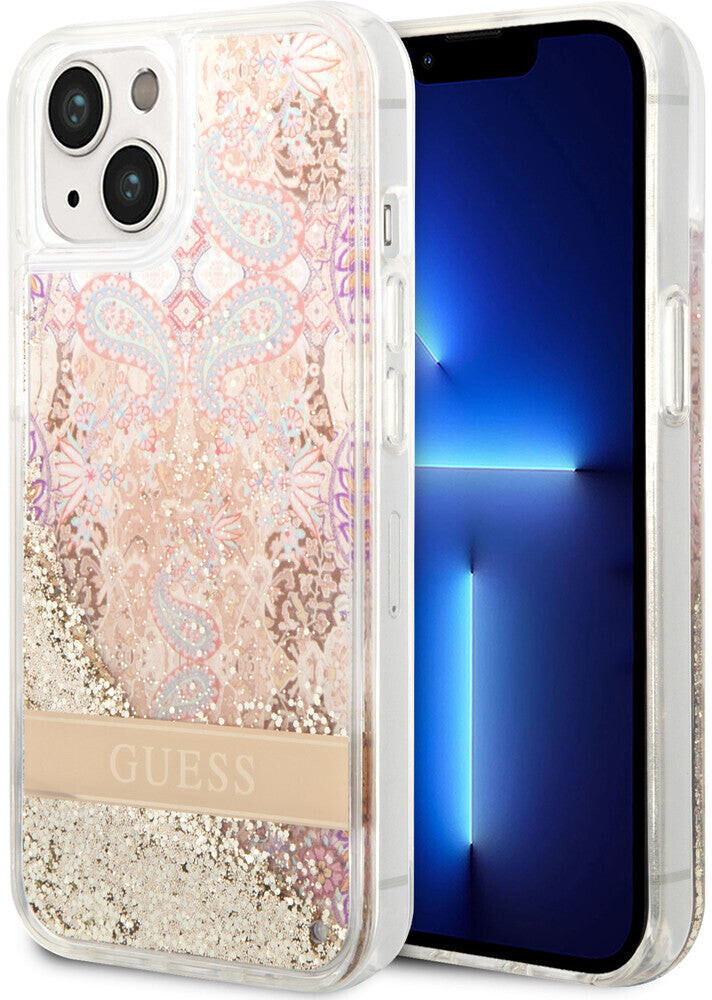 Guess Case HardCase Paisley Liquid Glitter für iPhone 14 Plus Gold