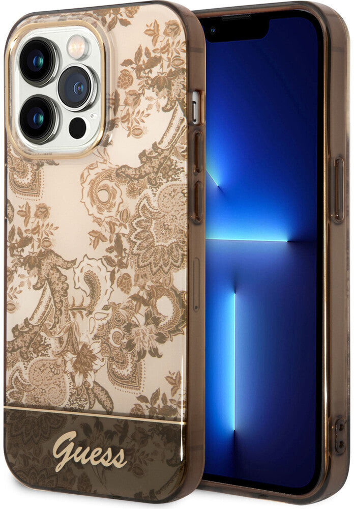 Guess Case HardCase Porcelain Collection für iPhone 14 Pro Max Brown