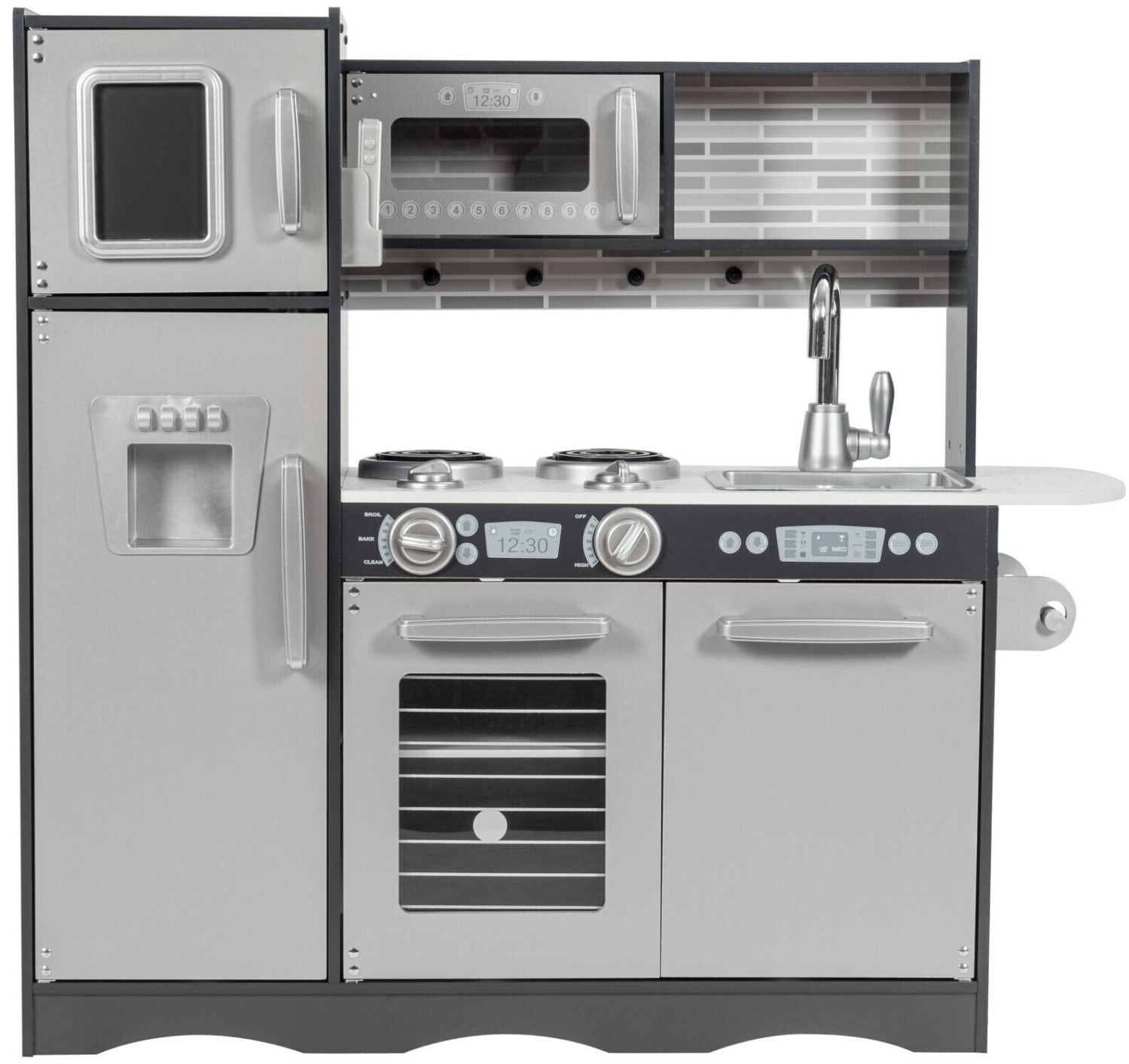 Mamabrum Wooden play kitchen with lights, apron and accessories grey