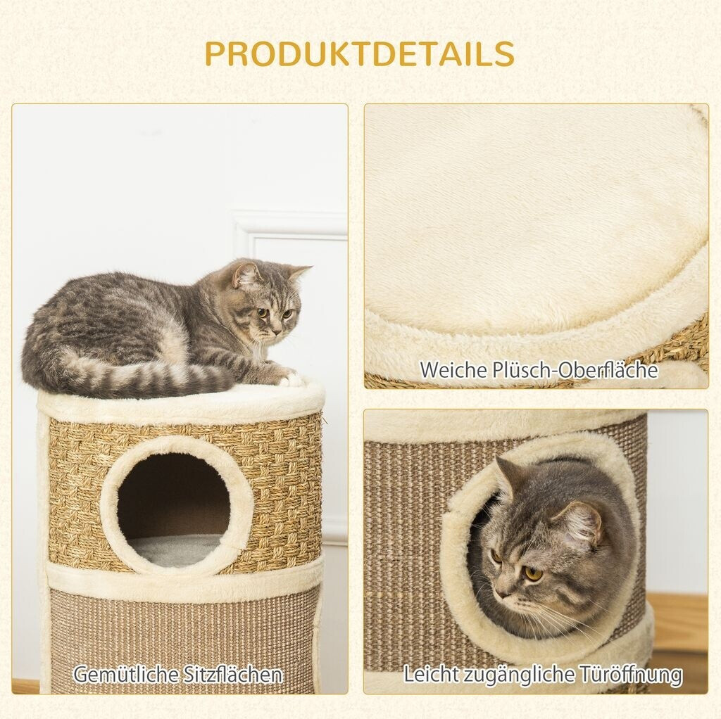 Arbre à Chat Tonneau à Gratter 96 Cm – Tour à Griffer En Sisal Avec 3 Niveaux, Plateforme Et Jouets Pour Petits Et Grands Chats