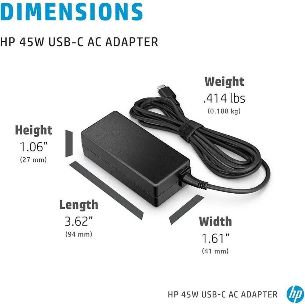 Mixctod Adattatore USB-C 45W Per HP TPN-LA06 – Caricatore Pieghevole Con Cavo Incluso