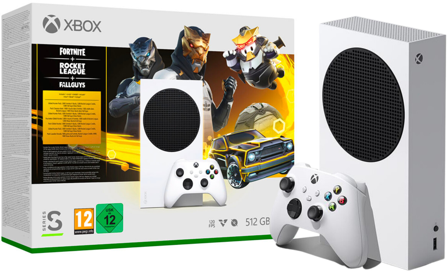 Pack Xbox Series S + 3 jeux (Rocket League, Fallguys et Fortnite) -  Compatible 4K HDR