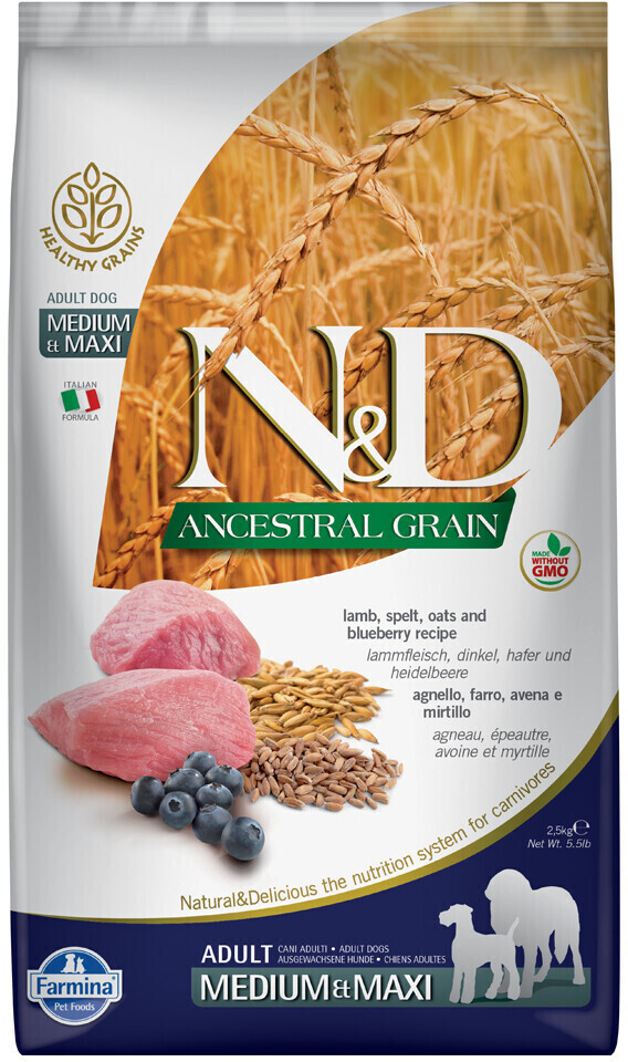 Farmina N&D Ancestral Grain Adult Medium/Maxi agneau/myrtille (12 kg)