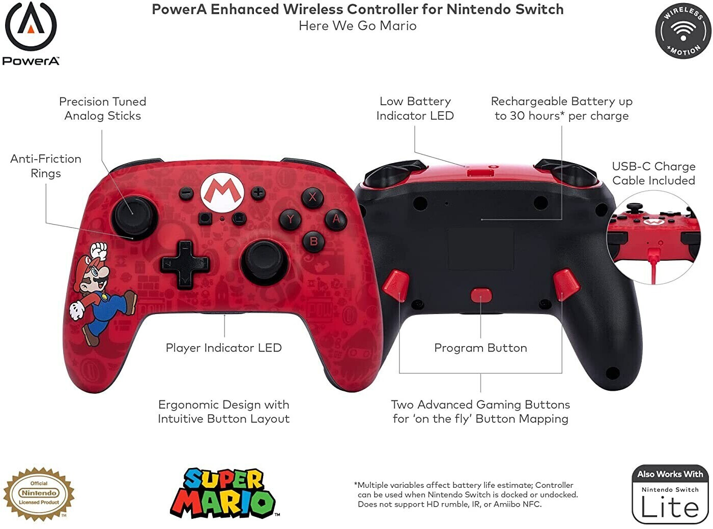 Buy PowerA Nintendo Switch Enhanced Wireless Controller Super Mario Here We Go Mario from 59.99 Today Best Deals on idealo