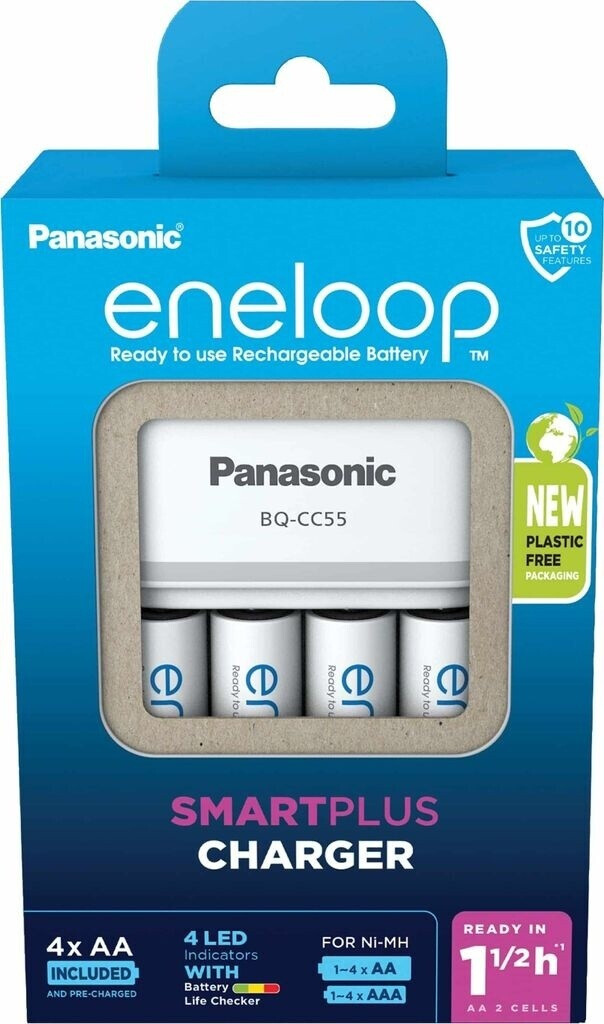 Cargador rápido BQ-CC55E AA/AAA Eneloop PRO con 4 baterías AA