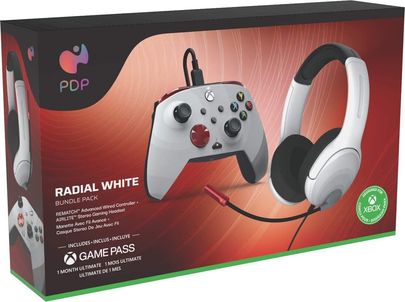 PDP Rematch Xbox Series XS & PC Advanced Wired Controller + Airlite Stereo  Gaming Headset Radial White Bundle Pack au meilleur prix sur