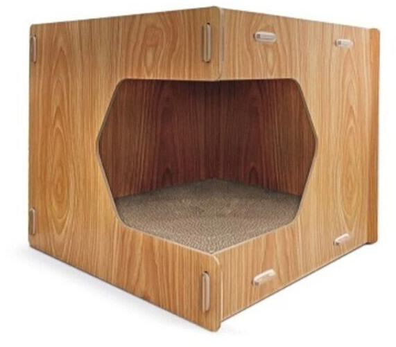 Record Corner Wood Cat House and Scratching Post