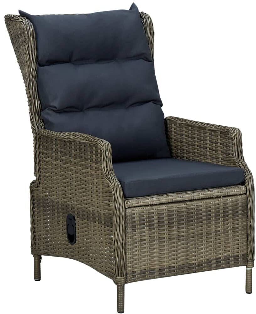 vidaXL Verstellbarer Gartensessel mit Auflagen Poly Rattan braun