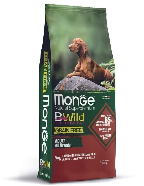 Monge Dog Adult All Breeds Bwild Grainfree Lamb Potato Peas (12kg)