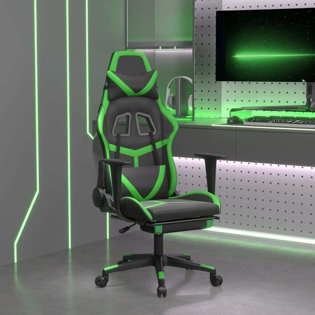 vidaXL Gaming Chair with Foot Rest and Massage Function Leatherette (345434-345444) Black/Green (345437)