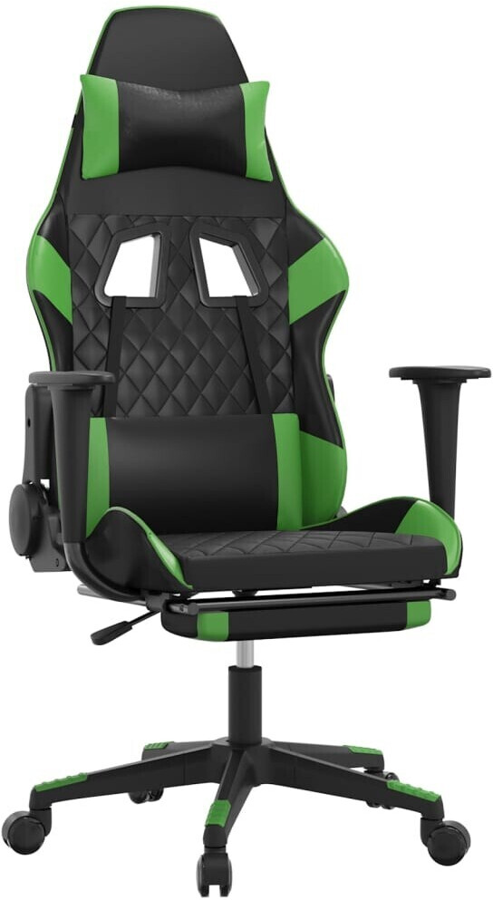 vidaXL Gaming Chair with Foot Rest Leatherette (3143764-3143774) Black/Green (3143767)