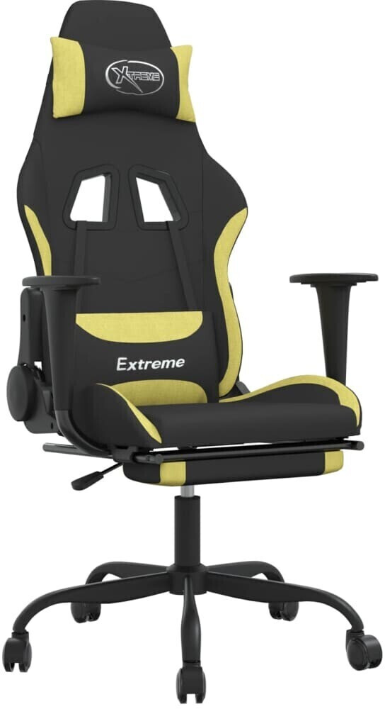vidaXL Fauteuil gamer avec repose-pieds et fonction de massage Fabric (345480-345490) noir/vert (345486)