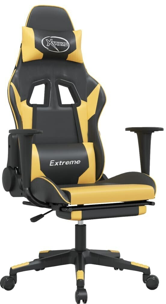 vidaXL Fauteuil gamer avec repose-pieds en similicuir (3143699-3143710) noir/or (3143701)