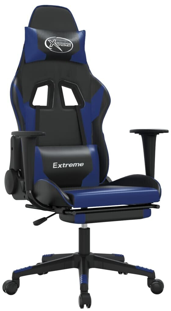 vidaXL Gaming Chair with Foot Rest and Massage Function Leatherette (345457-345468) Black/Blue (345457)