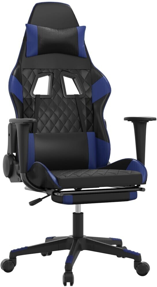 vidaXL Fauteuil gamer avec repose-pieds et fonction de massage en cuir synthétique (345522-345532) noir/bleu (345522)