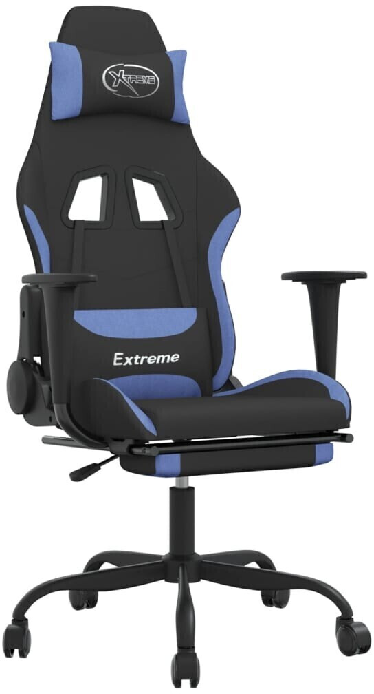 vidaXL Fauteuil gamer avec repose-pieds et fonction de massage Fabric (345480-345490) noir/bleu (345487)